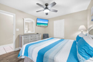 Master bedroom with king bed and Smart Cable TV